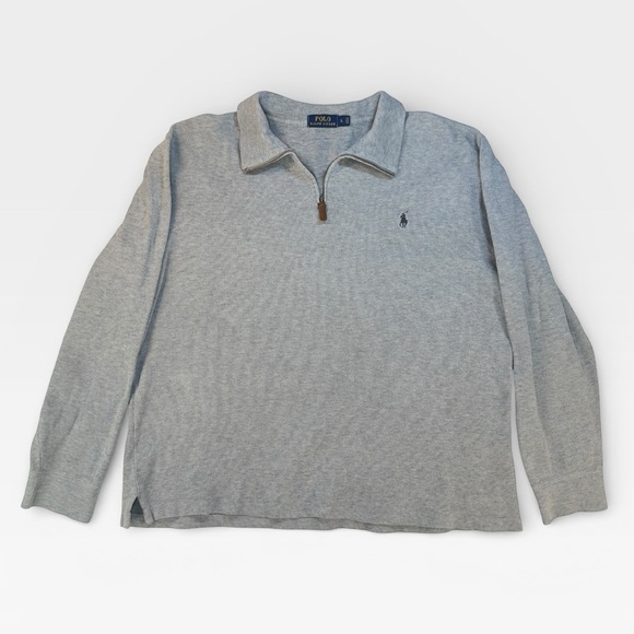 Polo Ralph Lauren Mens Gray 100% Cotton Quarter-Zip Pullover Sweater LARGE